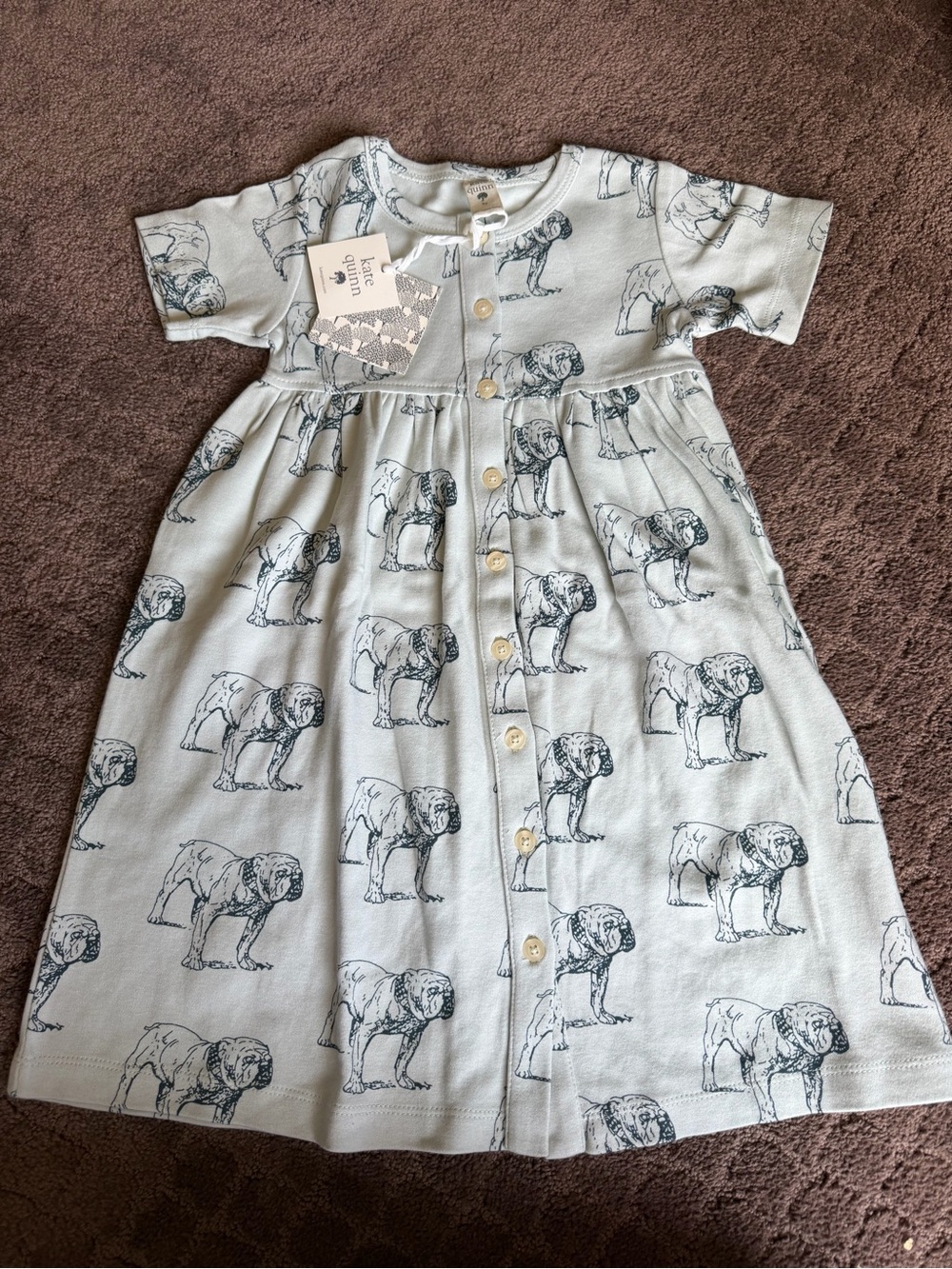 NWT Kate Quinn Button-Front Bulldog Print dress
